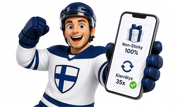 Kasinobonus ja sen kierrätysvaatimus jääkiekkopelaajan kädessä puhelimella