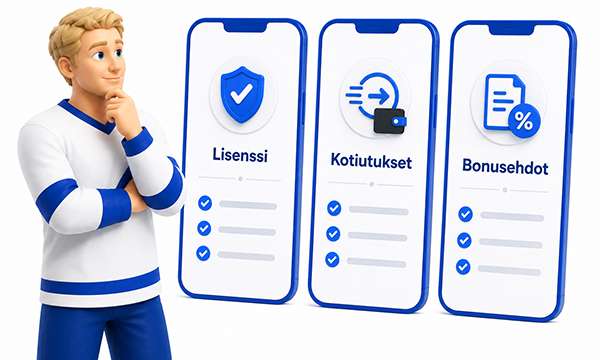 Nettikasinoiden vertailussa tarkistetaan lisenssi, kotiutukset, bonusehdot ja mobiilikäytettävyys