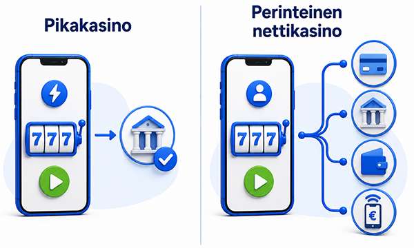 Pikakasinon yhden pankkipohjaisen maksutavan ja perinteisen nettikasinon useiden maksutapojen vertailu