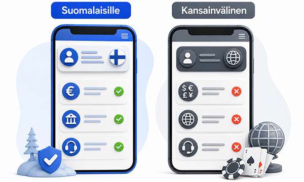 Suomalaisille lokalisoidun nettikasinon ja kansainvälisen nettikasinon vertailu
